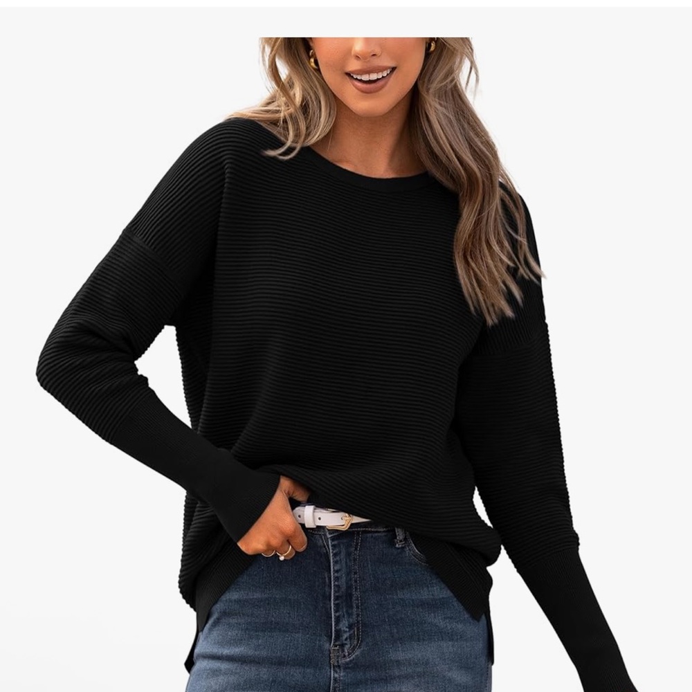 Prettygarden Black Women's knit ribbed Crew Neck Sweater top